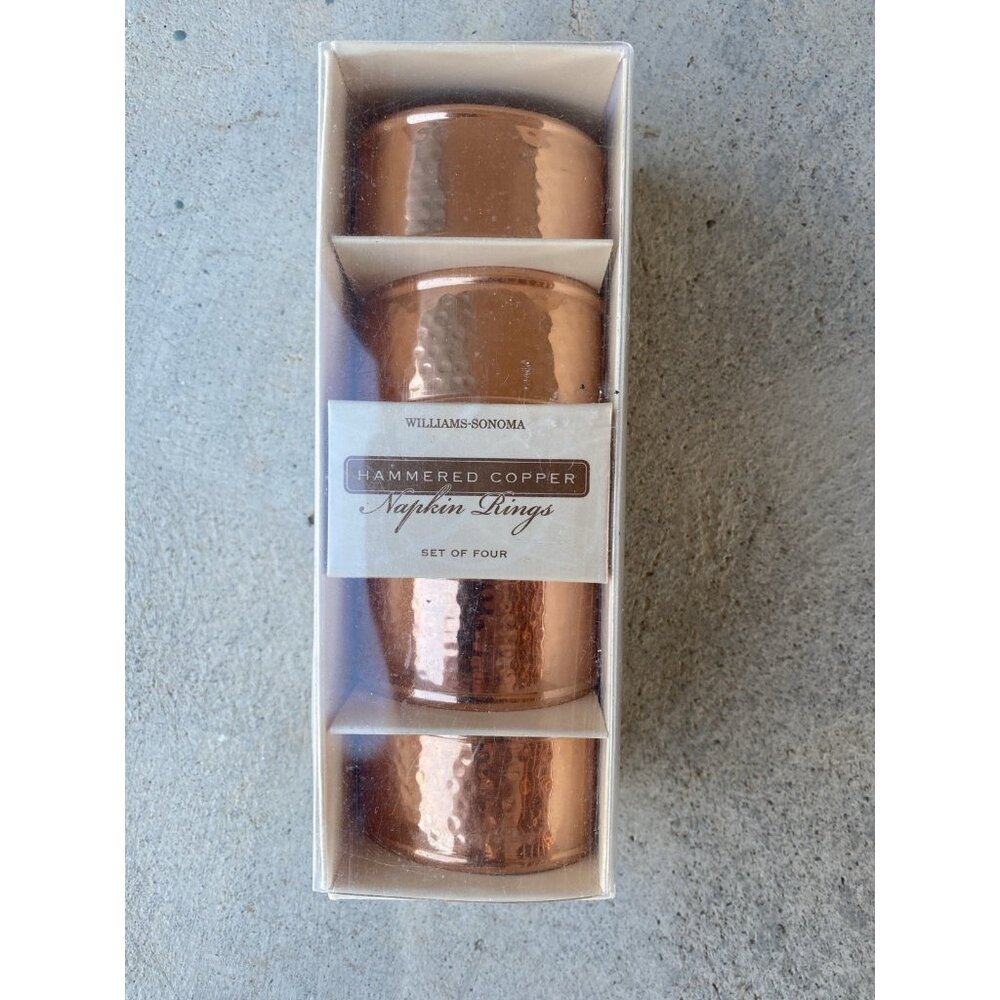 4 Williams Sonoma Vintage Hammered Copper Napkin Rings